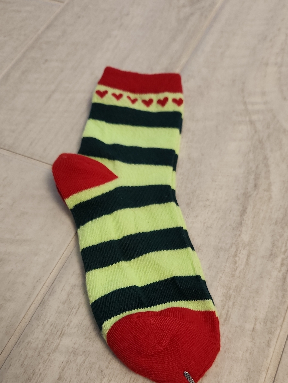 Striped Green & Black Sock with Red Accents - Crew Sock